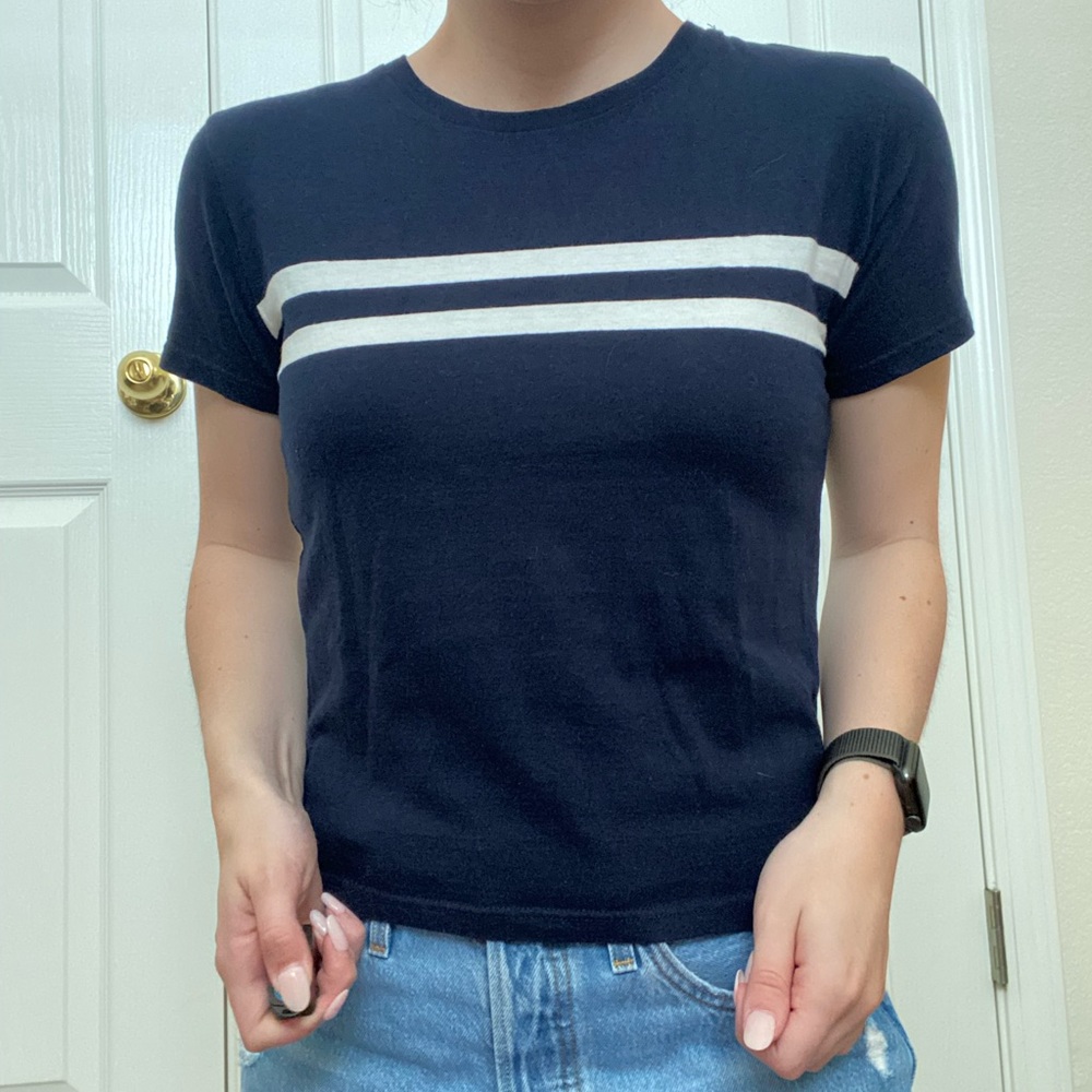 Brandy Melville blue tee with white stripes